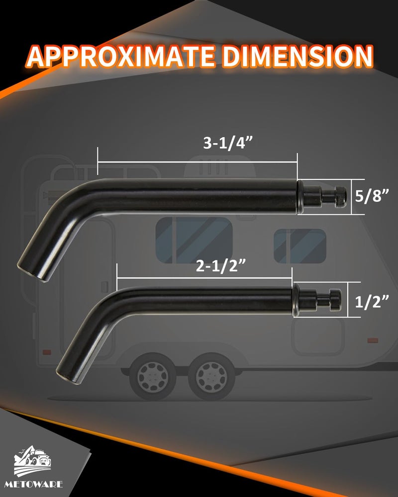 METOWARE Trailer Hitch Locks, 1/2" and 5/8" Diameter Dual Bent Pins for Class I-IV Hitches, Anti-Theft Hitch Lock for 1-1/4" 2" and 2-1/2" Receiver, Fits Towing Trailer Truck Car Boat RV (1 Pack) - Image 2